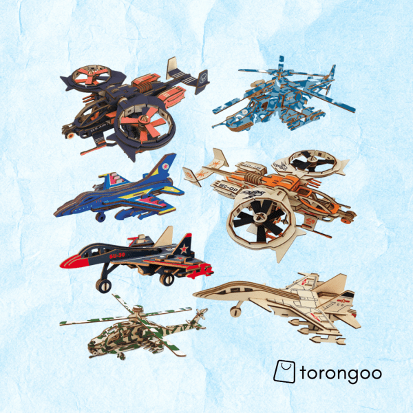 Modern Military Air Force – 3D Wooden Fighter Jet & Copter Set